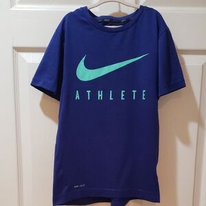 Nike Kids Blue and Teal Dry Fit Athlete Tee       Size Med